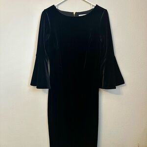 Calvin Klein black bell sleeve velvet dress size 6